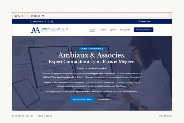 Page d'accueil du site de Ambiaux & Associés (Expertise comptable et audit) dans une fenêtre de navigateur