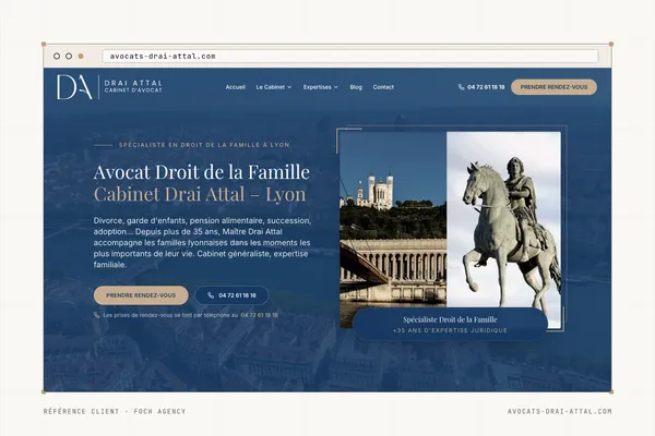 Page d'accueil du site de Avocats Drai-Attal (Cabinet d'avocats, droit de la famille) dans une fenêtre de navigateur