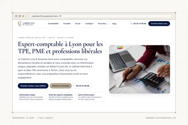 Page d'accueil du site de Cabinet Levy & Associés (Expertise comptable) dans une fenêtre de navigateur