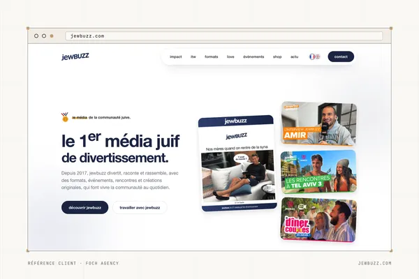 Page d'accueil du site de Jewbuzz (Média de divertissement) dans une fenêtre de navigateur