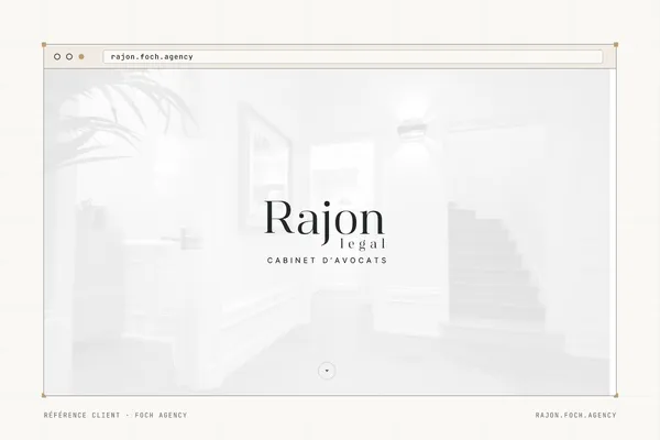 Page d'accueil du site de Rajon Legal (Cabinet d'avocats, droit des victimes) dans une fenêtre de navigateur